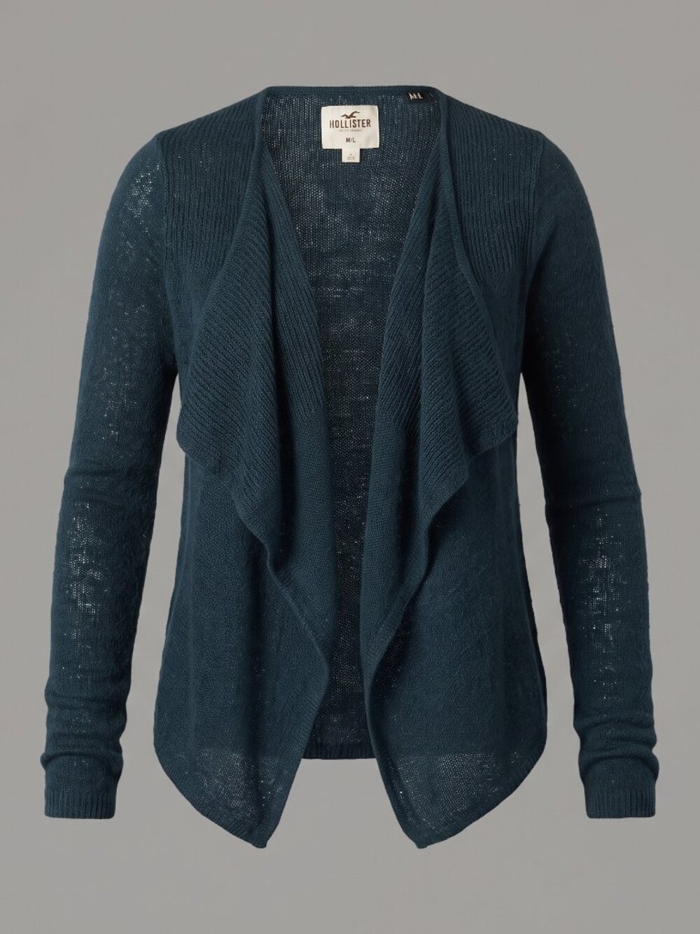 Hollister Navy Open Knit Cardigan Sweater Size M/L Long Sleeve Draped Tie Front